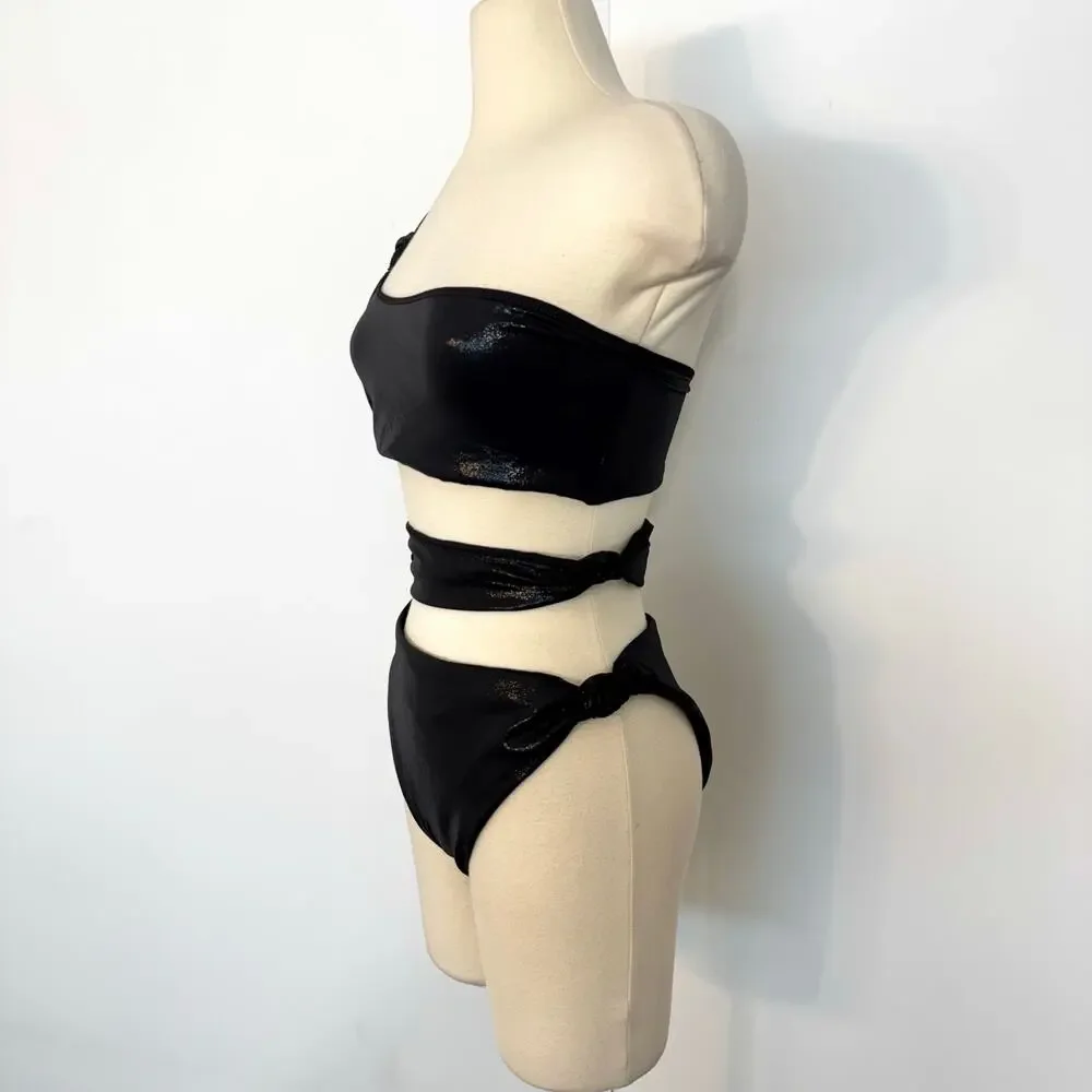 SKIMS Liquid Shine Swim Knotted One Shoulder Monokini Swimsuit Onyx L NWT
